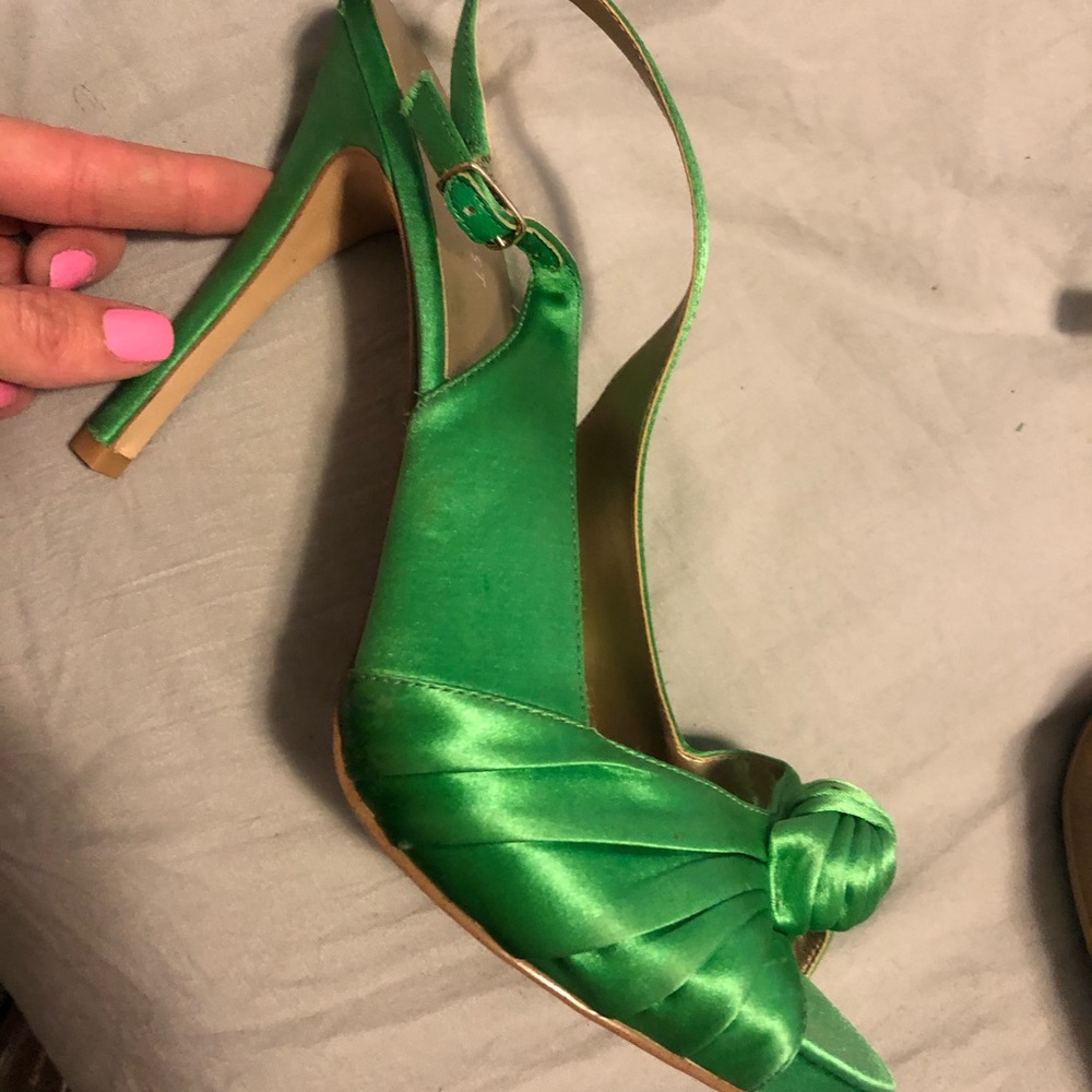 Green satin heels